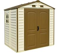 Duramax StoreAll 8 x 6 (3.85 m²) Abri de jardin en plastique avec 1 fenêtre fixe et kit de fondation en métal, structure de toit en métal robuste, ignifuge et sans entretien - Ivory/Brown