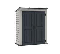 Duramax YardMate Pent Roof PLUS 5 x 3 (1.57 m²) Abri de jardin en plastique avec plancher en plastique robuste, structure de toit en métal robuste, ignifuge et sans entretien, Gris foncé/ Adobe