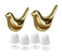 Durashmall Lot de 2 cache-boulons de toilettes en porcelaine avec oiseaux et 4 paquets de matériel décoratif en plastique gris pour dissimuler les fixations au sol résistant à la rouille facile à