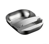 Durashmall Repose-cuillère et support de bol en acier inoxydable 304 - Design profond anti-déversement - Pour louches, spatules, collations, fruits, sauces - Argenté - 11,5 x 14,2 x 3 cm