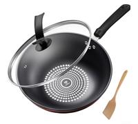 Durashmall Wok allemand avec revêtement diamant 30 cm en fer raffiné multicouche compatible induction cuisinière à gaz légère pour une cuisine saine avec spatule en bois (B-30 cm)
