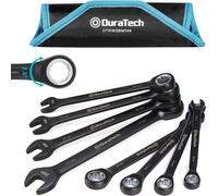 DURATECH 144-P Jeu de Clés Mixtes à Cliquet, Arc de Rotation de 2,5°, Métrique | pour Espaces Étroits, Dents Doubles, 8 Pièces, Métrique, 8 mm - 17 mm, Acier CR-V, Noir Chromé, avec Pochette Organisat