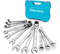DURATECH Jeu de 12 clés à cliquet à tête flexible, 8-19 mm, Acier Cr-V | Design à tête flexible à 180°, Cliquet à 72 dents, Acier chrome-vanadium, Bout fermé à 12 points, Arc de rotation de 5°, Taille