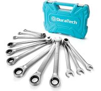 DURATECH Jeu de 12 clés mixtes à cliquet 8-19 mm, Jeu de clés mixtes à cliquet à bout ouvert à tête fixe, Métrique, Acier Cr-V, Organisé dans un étui de rangement