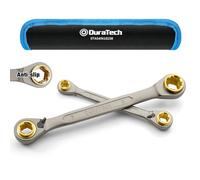 DURATECH Jeu de 2 Clés à Cliquet Antidérapant 4-en-1 Réversible, 8-19 mm | Prise Antidérapante, Cliquet 72 Dents, Acier au Chrome Vanadium, Nickelé, Double Embout Polygonal, Métrique