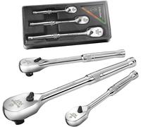DURATECH Jeu de 3 clés à cliquet, clés à cliquet 1/4", 3/8", 1/2", résistance à la salet liquet à 90 dents, fabriquée en alliage chromé, entièrement polie, rangée dans un étui de rangement