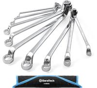 DURATECH Jeu de 8 clés à molette doubles biaisées, 6-22 mm, Acier Cr-V | Biais 75°, Embout à douille 12 points, Acier Cr-V, Antirouille, Pochette enroulable, Espaces restreints