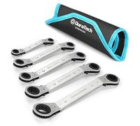 DURATECH Jeu de Clés à Cliquet Double Anneau, 5 Pièces, 6 mm-21 mm | Réversible, Acier Cr-V, Pochette de Transport