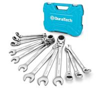 DURATECH Jeu de Clés à Cliquet Tête Flexible, 12 Pièces, 8-19 mm | Cliquet 72 Dents, Acier Cr-V, Coffret de Rangement