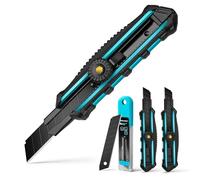 DURATECH Lot de 3 Cutters Professionnels, Cutter 18mm avec 10 Lames SK5 | Cutter Utilitaire Rétractable pour Coupe Papier, Carton et Tous Travaux de Bricolage