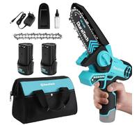 DURATECH Mini Tronçonneuse Sans Fil 12V, Scie Électrique 5 Pouces | 2 Batteries et 2 Chaînes, Idéale pour la Coupe du Bois et l'Élagage de Jardin