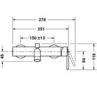Duravit Balcoon Robinet de baignoire en saillie pour 2 consommateurs, mitigeur monocommande avec système de mélange céramique et clapet anti-retour, en acier inoxydable brossé