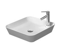 Duravit vasque à poser Cape Cod 2340463200 46 x 46 cm, avec trou pour robinetterie, sans trop-plein, îlot de robinetterie, blanc satiné mat
