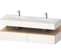 Duravit Collection One lavabo à encastrer avec meuble sous-vasque en console, 1600x550x600mm, niche en chêne naturel, double lavabos double, QA4797030840010, Couleur: Blanc supermat/avec Ã©clairage de