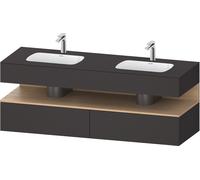 Duravit Collection One lavabo à encastrer avec meuble sous-vasque en console, 1600x550x600mm, niche en chêne naturel, double lavabos double, QA4797030800000, Couleur: supermatt en graphite