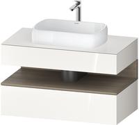 Duravit Collection One Meuble sous-vasque sur console, 1 tiroir, 1 tiroir, découpe au centre, 1000x550x600mm, niche chêne terra, QA4731035220010, Couleur: Blanc brillant/avec Ã©clairage de niche