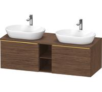 Duravit D-Neo Meuble sous-vasque sur console suspendu (découpe côté contributif), 1400x459x550mm, 2 tiroirs, 2 compartiments ouverts, avec poignée or poli, DE4950B34210000, Couleur: DÃ©cor noyer foncÃ