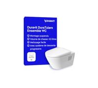 Duravit DuraTularo pack WC suspendu, cuvette en céramique et abattant avec amortisseur de fermeture, WC suspendu, fixation apparente, cuvette et abattant, blanc brillant
