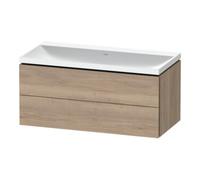Duravit L-Cube c-shaped Ensemble suspendu, 2 tiroirs, sans trop-plein, sans trou pour robinetterie, 1000x480x480mm, LC6952N55550000, Couleur: Décor chêne marbré