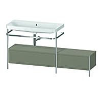 Duravit Happy D.2 Plus combinaison lavabo sur meuble HP4863N9292 160x49cm, avec console en métal, sans trou pour robinetterie, finition satinée gris pierre