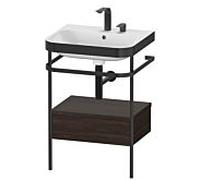 Duravit Happy D.2 Plus combinaison lavabo sur meuble HP4740E6969 57,5 x 49 cm, 2 trous pour robinetterie, noyer brossé, avec console en métal