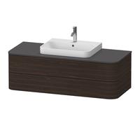 Duravit Happy D.2 Plus Meuble sous-lavabo pour console murale, 1300x550 mm, 2 tiroirs, pour vasques sur le dessus, HP4972069690010, Couleur: Placage en bois véritable de noyer brossé avec éclairage in