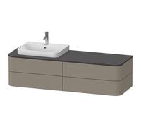 Duravit Happy D.2 Plus Meuble sous-vasque sur console suspendu, 1600x550 mm, 4 tiroirs, pour lavabo pour meuble position à gauche, HP4963L92920010, Couleur: Laque gris pierre satiné avec éclairage int