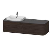 Duravit Happy D.2 Plus Meuble sous-vasque sur console suspendu, 1600x550 mm, 4 tiroirs, pour vasque à poser position à gauche, HP4973L6969, Couleur: Noyer brossé Placage bois véritable