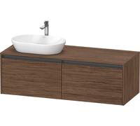 Duravit Ketho.2 bâti-support de lavabo sur console suspendu, découpe de la vasque à gauche, 1400x459x550mm, 2 tiroirs, K24888L21210000, Couleur: DÃ©cor noyer foncÃ©