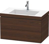 Duravit L-Cube c-bonded Ensemble suspendu, 2 tiroirs, sans trop-plein, 1 trou pour robinet, 800x500x480mm, LC6927O6969, Couleur: Noyer brossé Placage bois véritable
