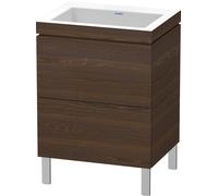 L-Cube Duravit vasque LC6936N6969 60 x 48 cm, sans trou pour robinet, noyer brossé, 2 coulissants, au sol