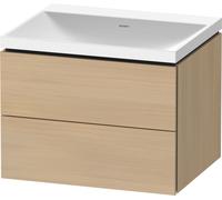 Duravit L-Cube c-shaped Ensemble suspendu, 2 tiroirs, sans trop-plein, sans trou pour robinetterie, 600x480x480mm, LC6950N71710000, Couleur: Placage chêne méditerranéen en bois véritable