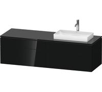 Duravit L-Cube Meuble sous-lavabo en console suspendu, avec plan de toilette en console, 4 tiroirs, vasque à droite, 1620x482x550mm, LC4871R40400000, Couleur: Laque noire brillante