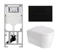 Duravit Me by Starck Ensemble de toilettes - réservoir encastré avec mécanisme de chasse UP320 - abattant à fermeture ralentie (soft-close) - plaque de commande noir mat - boutons rectangulaires - noi