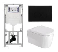 Duravit Me by Starck Ensemble WC - réservoir encastré avec mécanisme de chasse UP320 - abattant à fermeture ralentie (soft-close) - plaque de commande en métal noir mat - boutons ronds - noir mat SW89