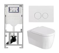 Duravit Me by Starck Ensemble WC - réservoir encastré avec mécanisme de chasse UP320 - abattant à fermeture ralentie (soft-close) - plaque de commande blanc brillant - boutons ronds - blanc brillant S