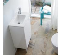 Duravit ME by Starck - Lave-mains 43 x 30 cm, avec trop-plein, trou pour robinet à droite, DuraShield, blanc mat 072343AC41