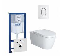 Duravit ME by Starck Pack WC avec réservoir encastrable, cuvette murale compact à fond creux avec abattant frein de chute et plaque de commande vertical blanc 0729205/0729242/0293433/0293435/