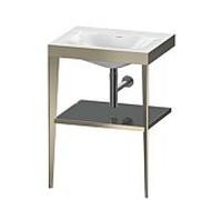 Duravit Meuble lavabo combiné XViu XV4714NB189 60 x 48 cm, sans trou pour robinet, gris flanelle brillant, avec console en métal, champagne mat