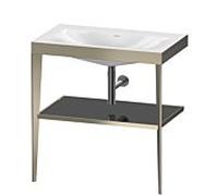 Duravit Meuble lavabo combiné XViu XV4715NB140 80 x 48 cm, sans trou pour robinet, noir brillant, avec console en métal, champagne mat