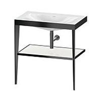 Duravit Meuble lavabo combiné XViu XV4715NB285 80 x 48 cm, sans trou pour robinet, blanc brillant, avec console en métal, noir mat
