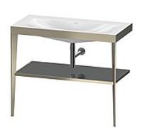 Duravit Meuble lavabo combiné XViu XV4716NB189 100 x 48 cm, sans trou pour robinet, gris flanelle brillant, avec console en métal, champagne mat
