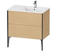 Duravit Meuble sous-vasque XViu XV44870B230 81x48x59,4cm, 2 coulissants, vasque à droite, noir mat, chêne naturel