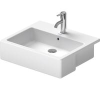 Duravit semi-encastré Vero 55 cm, avec trop-plein, avec banc de robinetterie, 1 trou de robinetterie, 03145500001, Couleur: Blanc avec Wondergliss