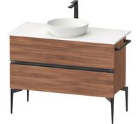 Duravit Sivida Meuble sous-lavabo sur console, 2 tiroirs, poignée noire diamantée mate, 1045x475x548mm, SV46590BD790000, Couleur: Noyer mat