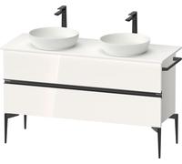 Duravit Sivida Meuble sous-lavabo sur console, 2 tiroirs, poignée noire diamantée mate, 1315x475x548mm, SV46610BD220000, Couleur: Blanc brillant