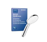 Duravit Universal pommeau de douche, pomme de douche avec 3 types de jets (Rain, Intense Rain, Soft Rain), Tête de douche ronde (Ø 110 mm), facile à nettoyer, chromé/blanc