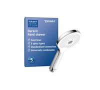 Duravit Universal pommeau de douche, pomme de douche avec 3 types de jets (Rain, Pulse, Mono), Tête de douche ronde (Ø 120 mm), facile à nettoyer, chromé/blanc