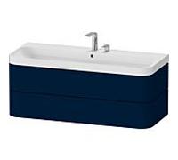Duravit vasque à poser Happy D.2 Plus HP4349E98980000 117,5x49cm, 2 tiroirs, 2 trous pour robinetterie, finition satinée bleu nuit