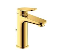 Duravit Wave Mitigeur de lavabo taille M (hauteur du bec 111 mm), robinet de salle de bain avec tirette de vidage, robinet d'évier, or poli